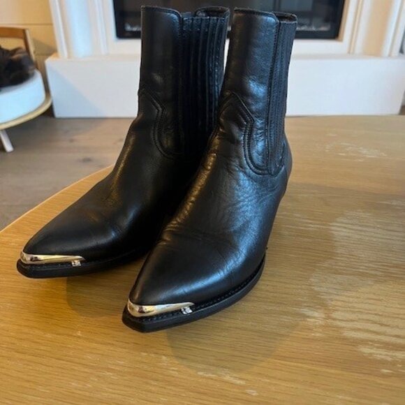 Celine Berlin 80 Cowboy Boots Black Leather Size 7 Pointed Toe Ankle Boots - Picture 5 of 16
